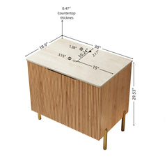 30" TURIO Freestanding Roma Travertine-Pattern Sintered Stone Counter Top and Natural Woodgrain Plywood Cabinet with Two Doors, NO Basin, NO Faucet and Sink Cover
