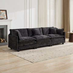 Cloud Sofa 3 Seats (Ottoman is not included), Modern Sectional Couch, for Living Room Bedroom and Apartment, Comfy Double Layer Upholstered Seat Cushion, Breathable Chenille Fabric, Black,SW5013BK