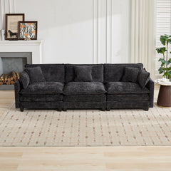 Cloud Sofa 3 Seats (Ottoman is not included), Modern Sectional Couch, for Living Room Bedroom and Apartment, Comfy Double Layer Upholstered Seat Cushion, Breathable Chenille Fabric, Black,SW5013BK