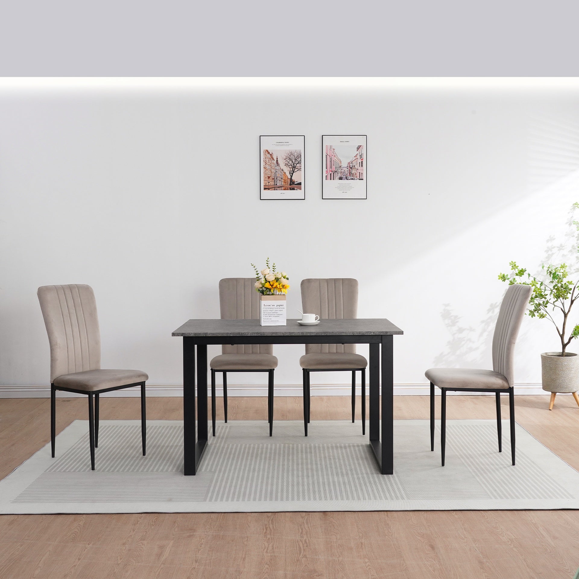 Dining Chairs Set of 4 Modern Velvet Upholstered Chairs with Metal Le  gs Adjustable feet for Dining Room Kitchen (Gray )