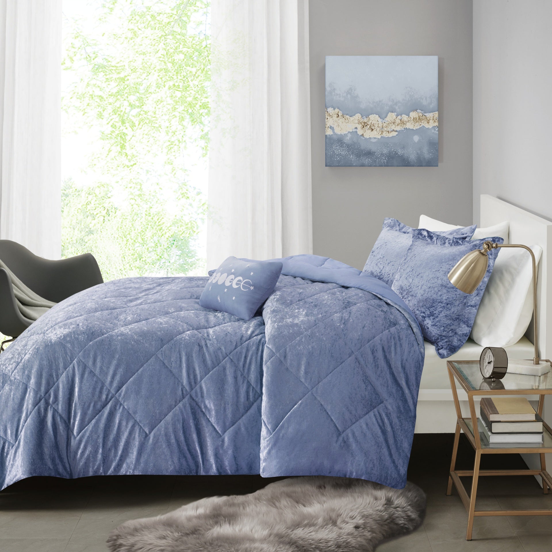 King/Cal King Velvet Comforter Set with Throw Pillow