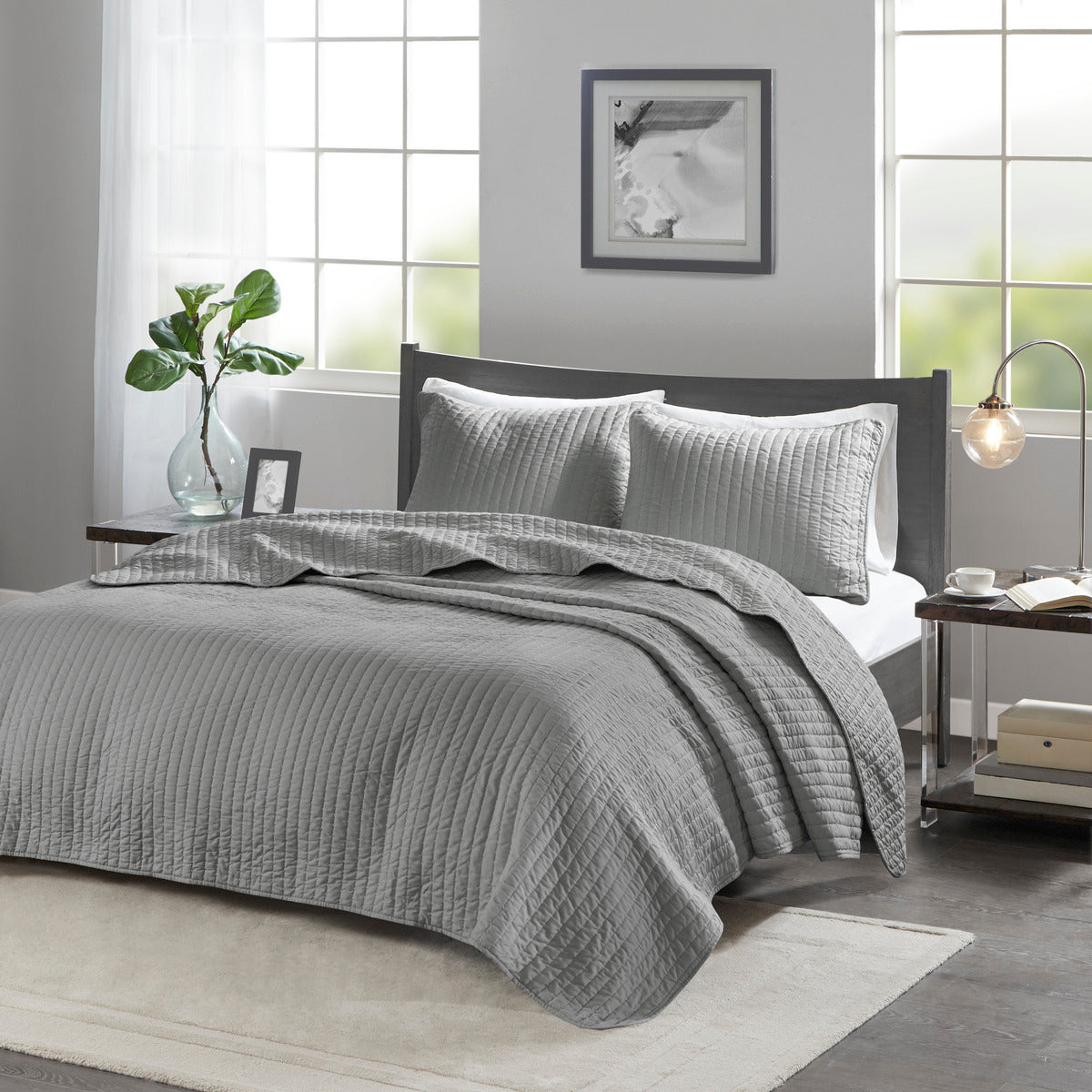 2 Piece Quilt Set Grey Twin/Twin XL