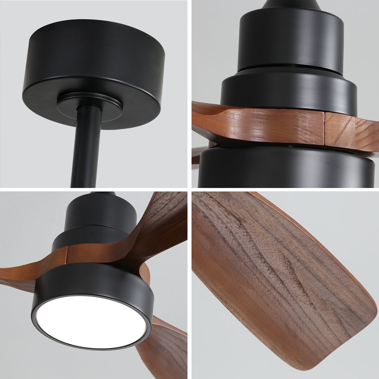 48 Inch Wood Ceiling Fan With 3 Solid Wood Blades Remote Control Reversible DC Motor For Living Room
