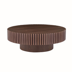 35.43'' Round Coffee Table Small Coffee Table for Apartment, Modern Living Room Coffee Table with Sturdy Pedestal,WALNUT(Same Sku:W876P254013)