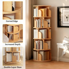 5 Tier Rotating Bookshelf, 360° Display Round Spinning Bookshelf, Space-Saving, Small Space Rotating Bookshelf Tower for Bedroom, Living Room, Home, Office, Wood Color
