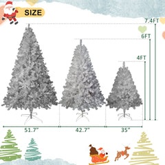 6FT Sliver Pre-Lit Artificial Christmas Tree, Hinged Full Tree with Metal Stand, 800 Branch Tips, 300 LED Lights,11 Lighting Modes, Holiday Decoration Tree for Indoor and Outdoor