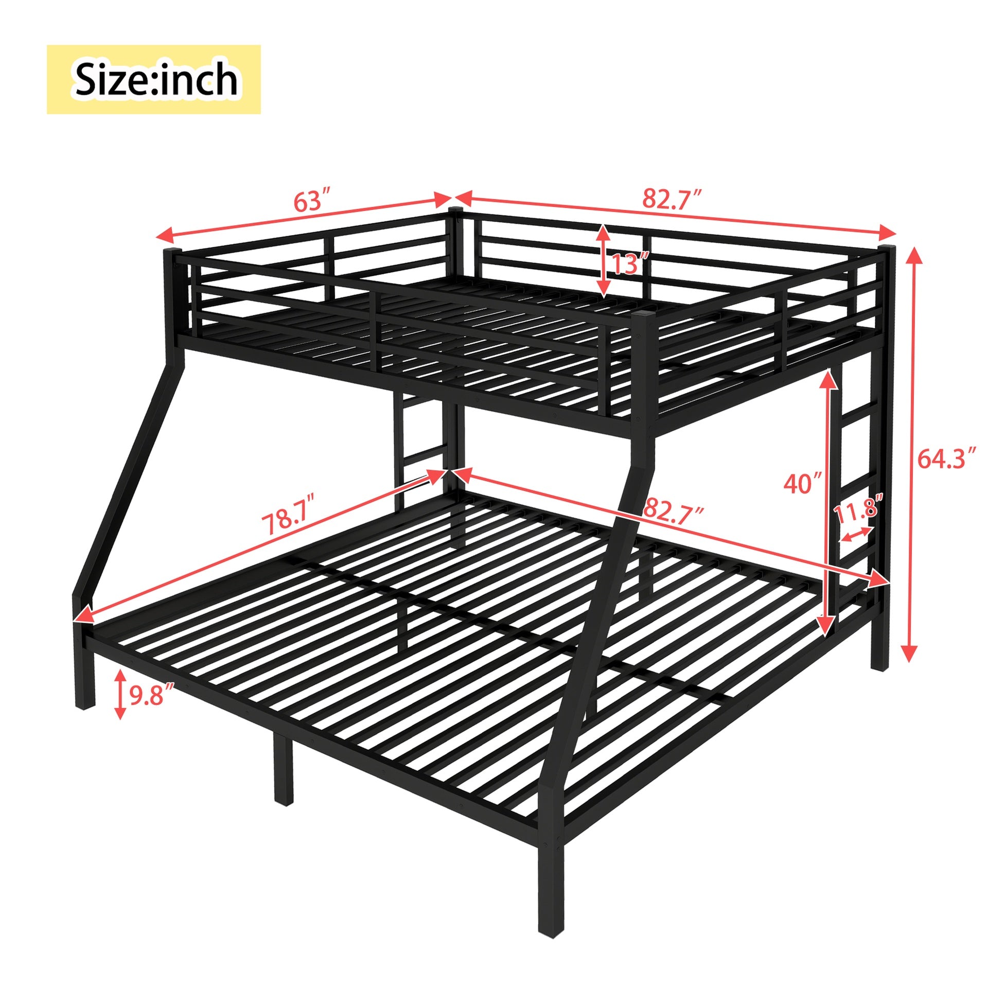 Metal Queen over King Bunk Bed for Teens and Adults,Space-Saving/Noise Reduced/No Box Spring Needed, Black