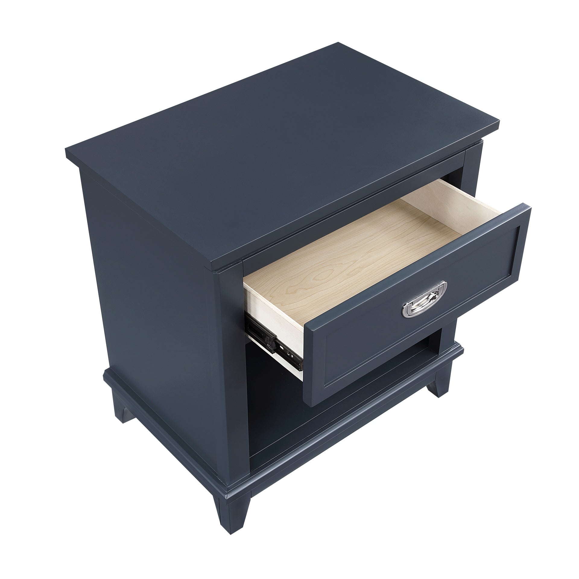 Navy Blue Finish 1pc Nightstand with Storage Drawer Bottom Shelf Classic Style Bedroom Furniture