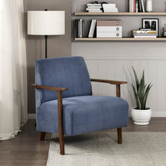 Modern Design 1pc Accent Chair Blue Corduroy Seat Cushions Solid Wood Living Room Furniture