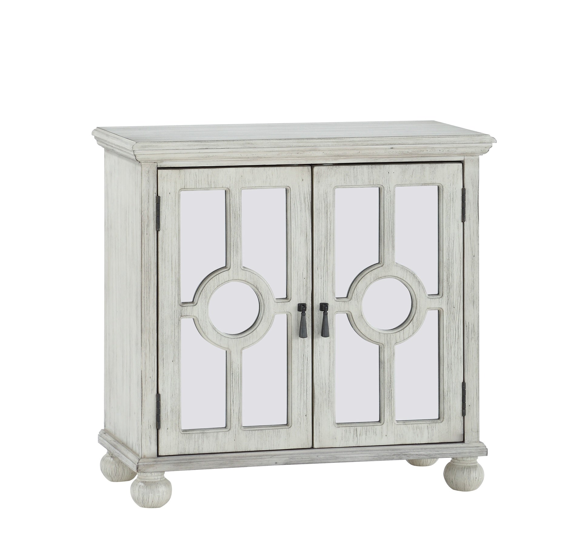 Classic Storage Cabinet Antique White 1pc Modern Traditional Accent Chest with Mirror Doors Pendant Pulls Wooden Furniture Living Room Bedroom