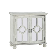 Classic Storage Cabinet Antique White 1pc Modern Traditional Accent Chest with Mirror Doors Pendant Pulls Wooden Furniture Living Room Bedroom