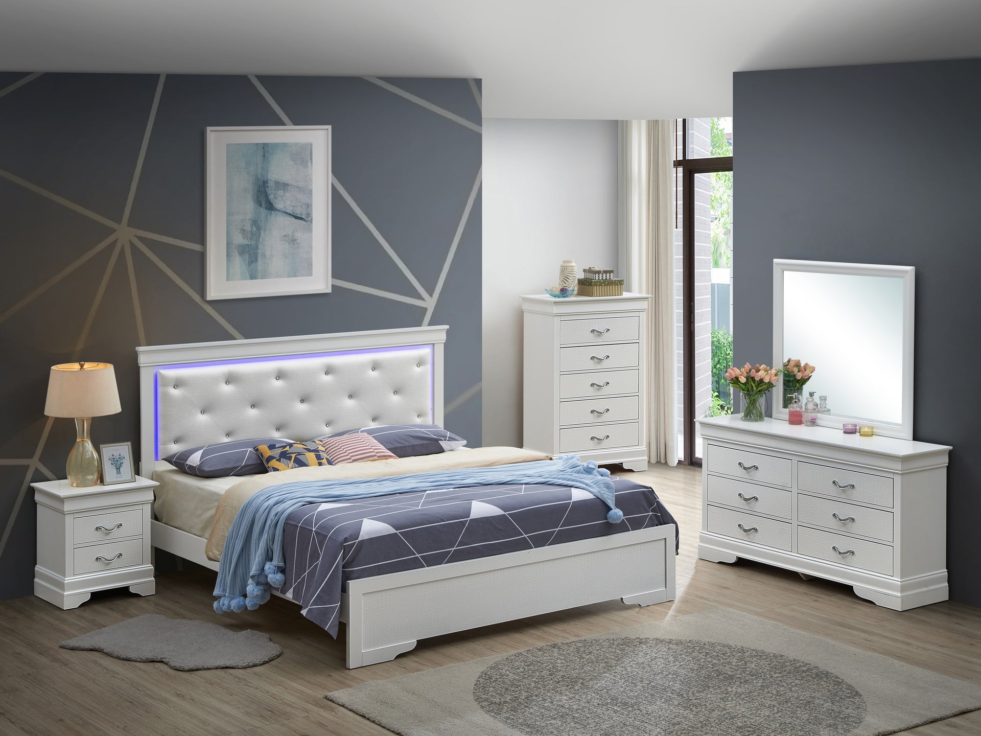 Elegant Silver Champagne Queen Bed