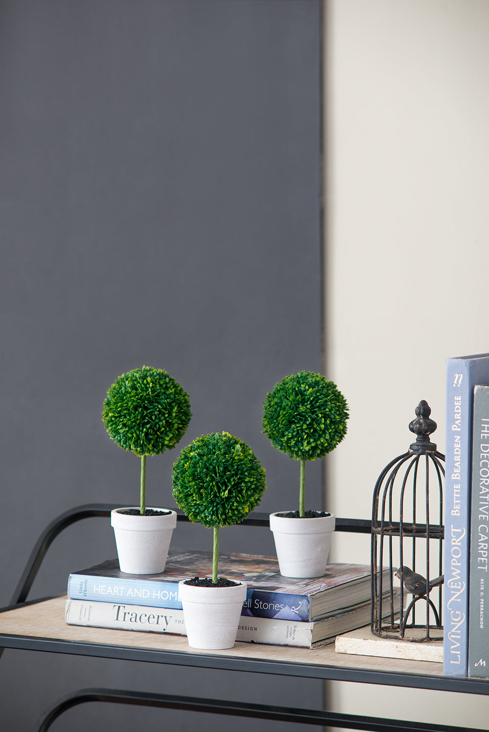 S/3 D3.5x9.5" Mini Faux Topiaries in Cream Pot