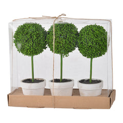 S/3 D3.5x9.5" Mini Faux Topiaries in Cream Pot