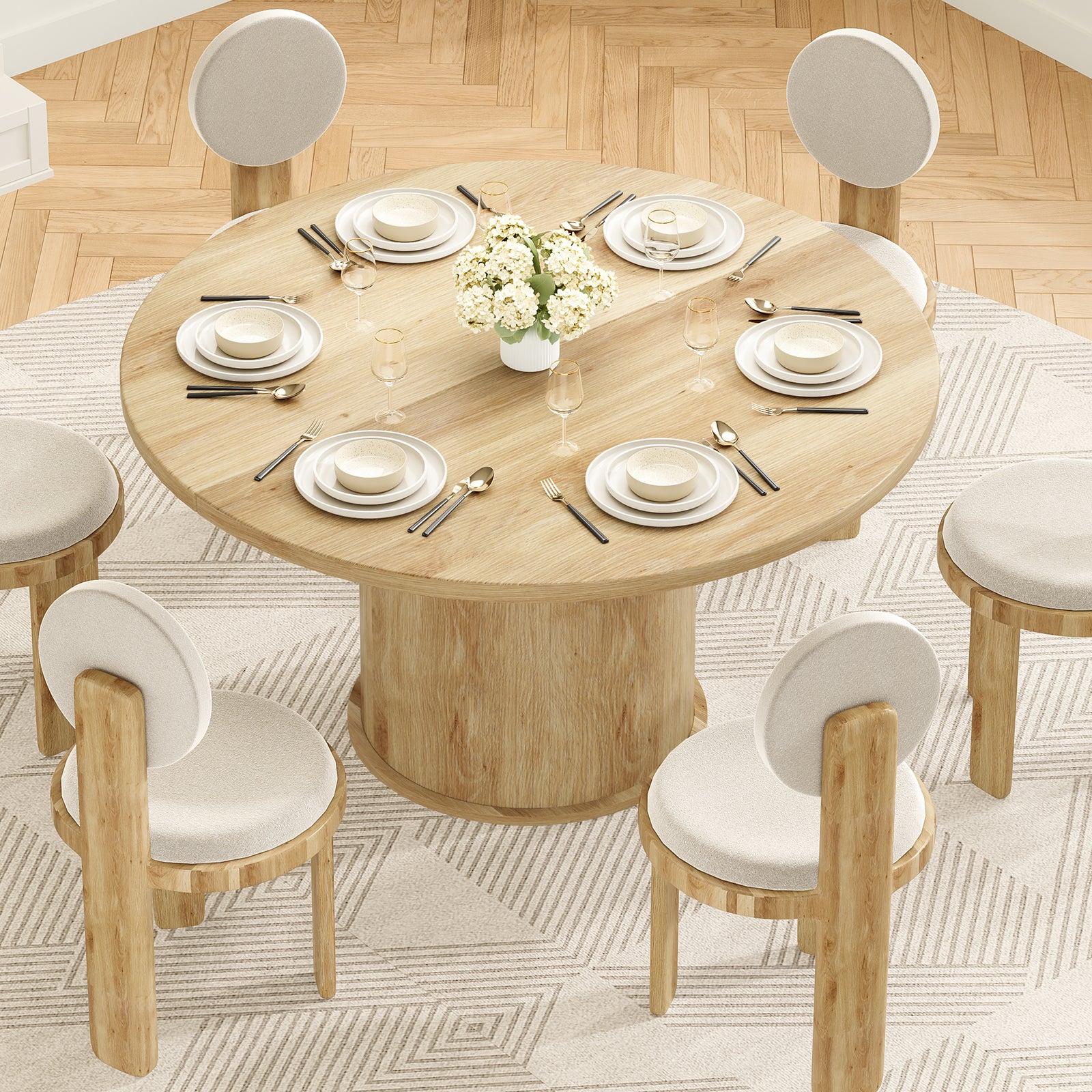 43" Round Dining Table for 4 People, Small Kitchen Dining Table with Wood Top and Sturdy Metal Pedestal Base, Modern Round Dinner Table for Dining Room, Easy Assembly