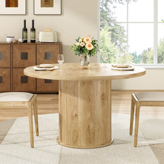 43" Round Dining Table for 4 People, Small Kitchen Dining Table with Wood Top and Sturdy Metal Pedestal Base, Modern Round Dinner Table for Dining Room, Easy Assembly