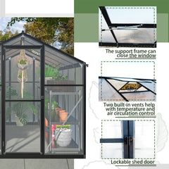 6x8 FT Greenhouse for Outdoors, Polycarbonate Greenhouse with Quick Setup Structure and Roof Vent, Aluminum Large Walk-in Greenhouse for Outside Garden Backyard, Black