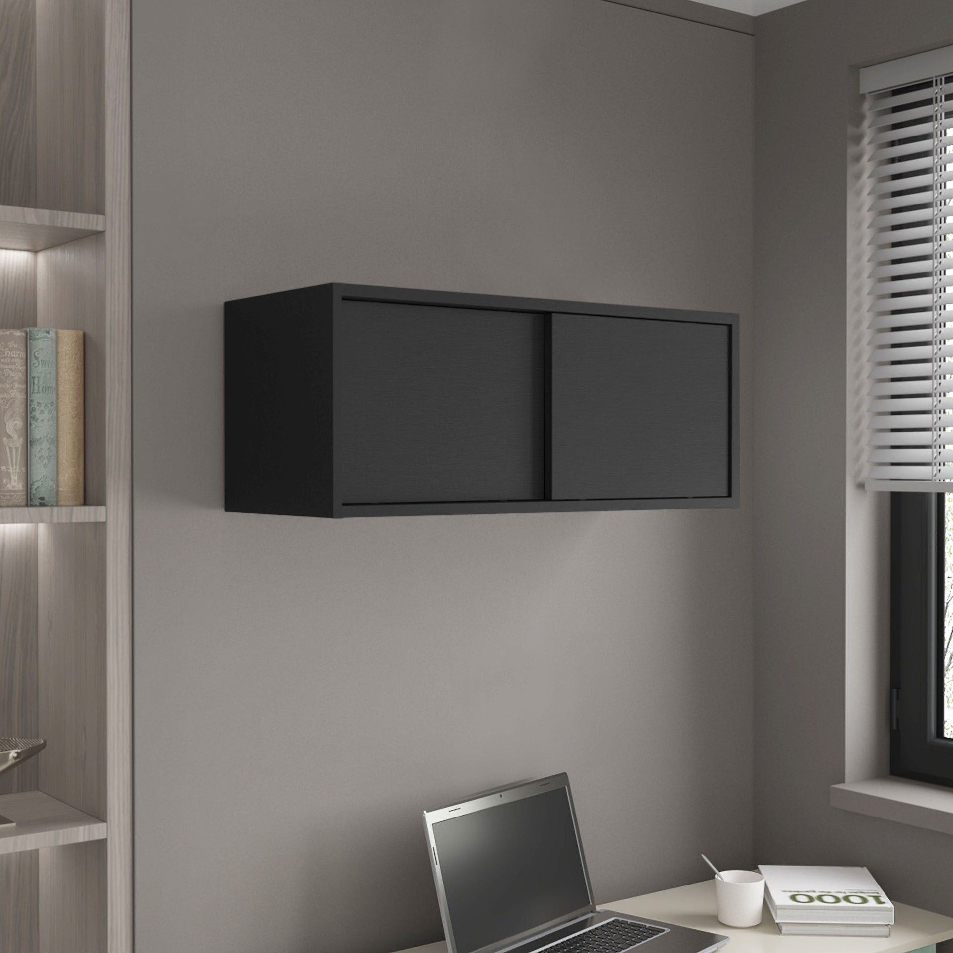 Wall Cabinet 13" H, 2 Sliding doors, 1 Shelf, Black