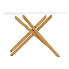 Glass Coffee Table, Modern Rectangle Sofa Side Table with Tempered Glass Top & Iron Cross-Legs, Golden Geometric Consloe Desk with Adjustable Anti-slip Foot Pads for Living Room, Entryway, Foyer