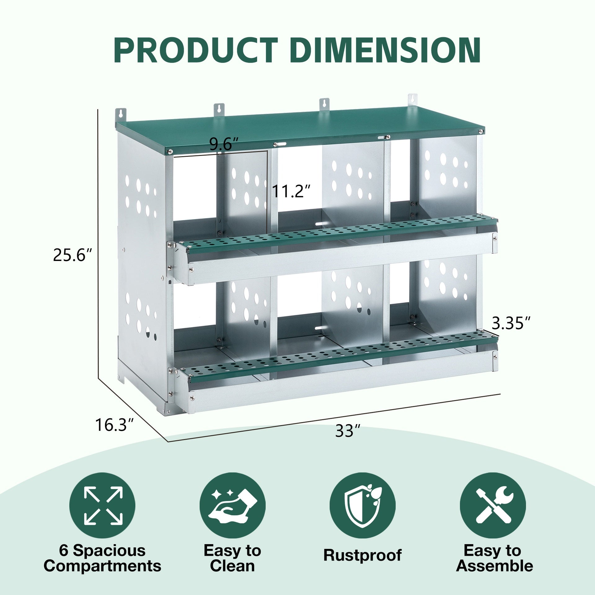 6 Compartments Chicken Nesting Box for Laying Eggs, Roll Away Chicken Laying Boxes, Green