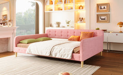 Queen Size Upholstered Daybed with 4 Support Legs, Rubine