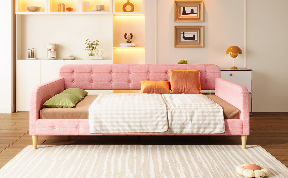 Queen Size Upholstered Daybed with 4 Support Legs, Rubine