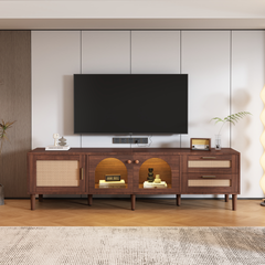 70 inch TV Stand for TVs up to 80", Entertainment Center with App Controlled LED Lights, 2 Drawers & Glass Door Storage, Modern Media Console for Living Room