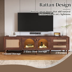 70 inch TV Stand for TVs up to 80", Entertainment Center with App Controlled LED Lights, 2 Drawers & Glass Door Storage, Modern Media Console for Living Room