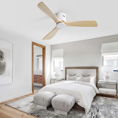 52 Inch Wooden Ceiling Fan With 3 Solid Wood Blades Remote Control Reversible DC Motor Witout Light