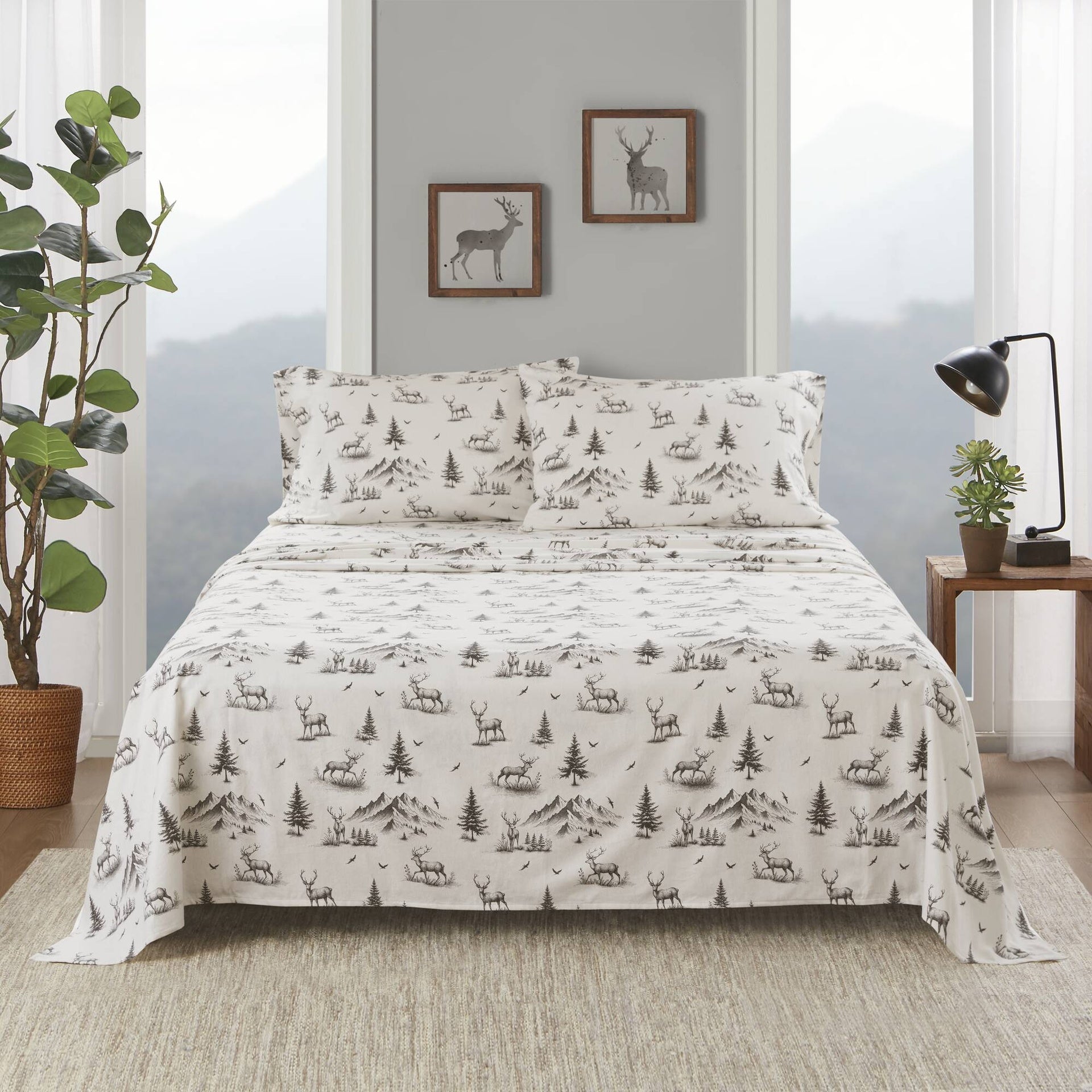 4 PCS King Sheet Set Gray Deer Toile