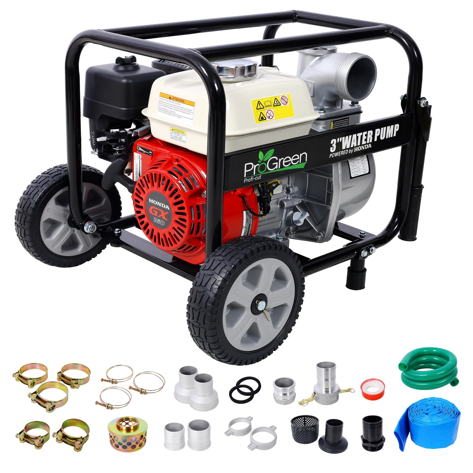 Water Pump 3"  264Gpm ,163cc Honda GX160 Engine, 3IN NPT COUPLER ,WITH ACCESSORIES KIT AND HANDLE WHEEL KIT