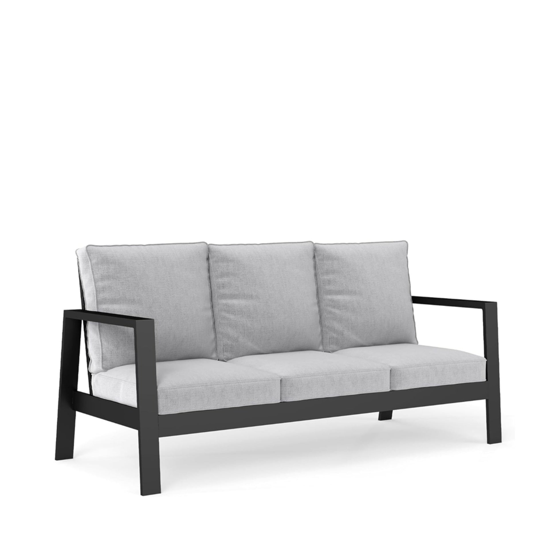75" All-Weather Aluminum 3-seat Patio Sofa with Thick Light Gray Cushions & Black Frame