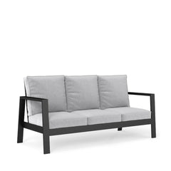 75" All-Weather Aluminum 3-seat Patio Sofa with Thick Light Gray Cushions & Black Frame