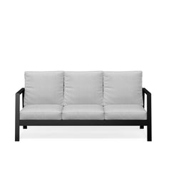 75" All-Weather Aluminum 3-seat Patio Sofa with Thick Light Gray Cushions & Black Frame