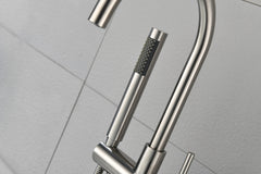 Floor Mounted Tub Faucet High Flow Freestanding Tub Filler Faucet with Handheld Shower Head and Swivel Spout