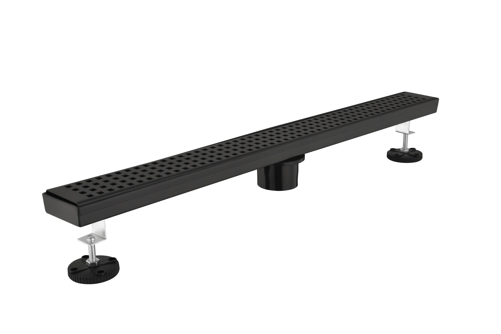 28 Inches Linear Shower Drain with Removable Quadrato Pattern Grate, 304 Stainless Shower Drain Included Hair Strainer and Leveling Feet, Flange
