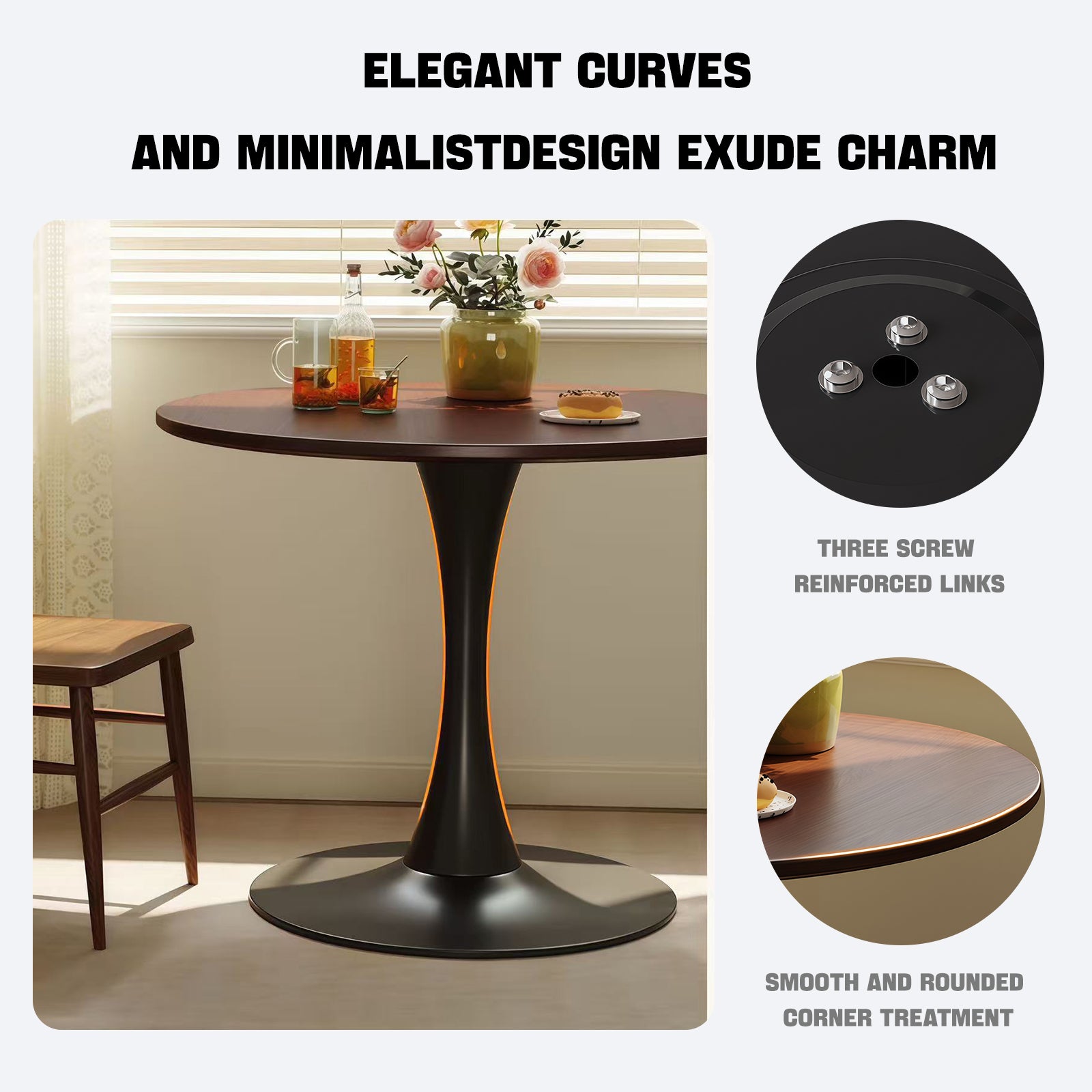 Round Table, ∅31.5'' Modern Dining Table, Dining Table,MDF Top and Steel Base Tulip Round Kitchen Table,Kitchen Table, Mid Century Coffee Table for Living Room, Oval Dining Table (Xmas)