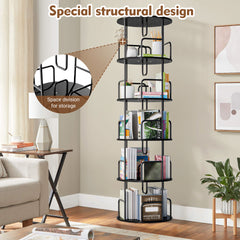 Rotating Bookshelf Tower 5 Tier, Spinning Bookcase, Revolving 360 Book Shelf Narrow Tall Bookcase, Vertical Turning Round storage Bookshelf, Book Shelf Organizer for Bedroom, Living Room, Black