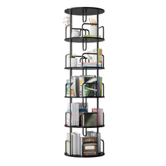 Rotating Bookshelf Tower 5 Tier, Spinning Bookcase, Revolving 360 Book Shelf Narrow Tall Bookcase, Vertical Turning Round storage Bookshelf, Book Shelf Organizer for Bedroom, Living Room, Black