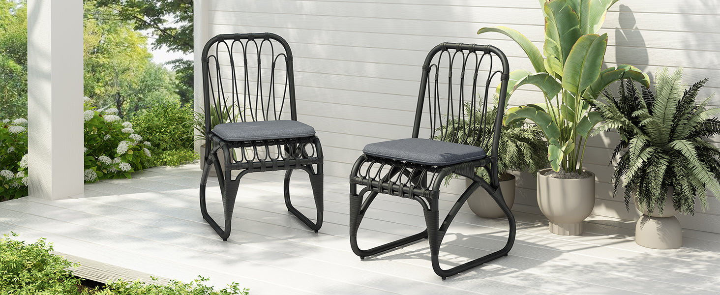 Outdoor PE Wicker Dining Chairs with Washable Cushion Set of 2, Outdoor Rattan chairs for Backyard, Poolside, Garden,Patio,Grey