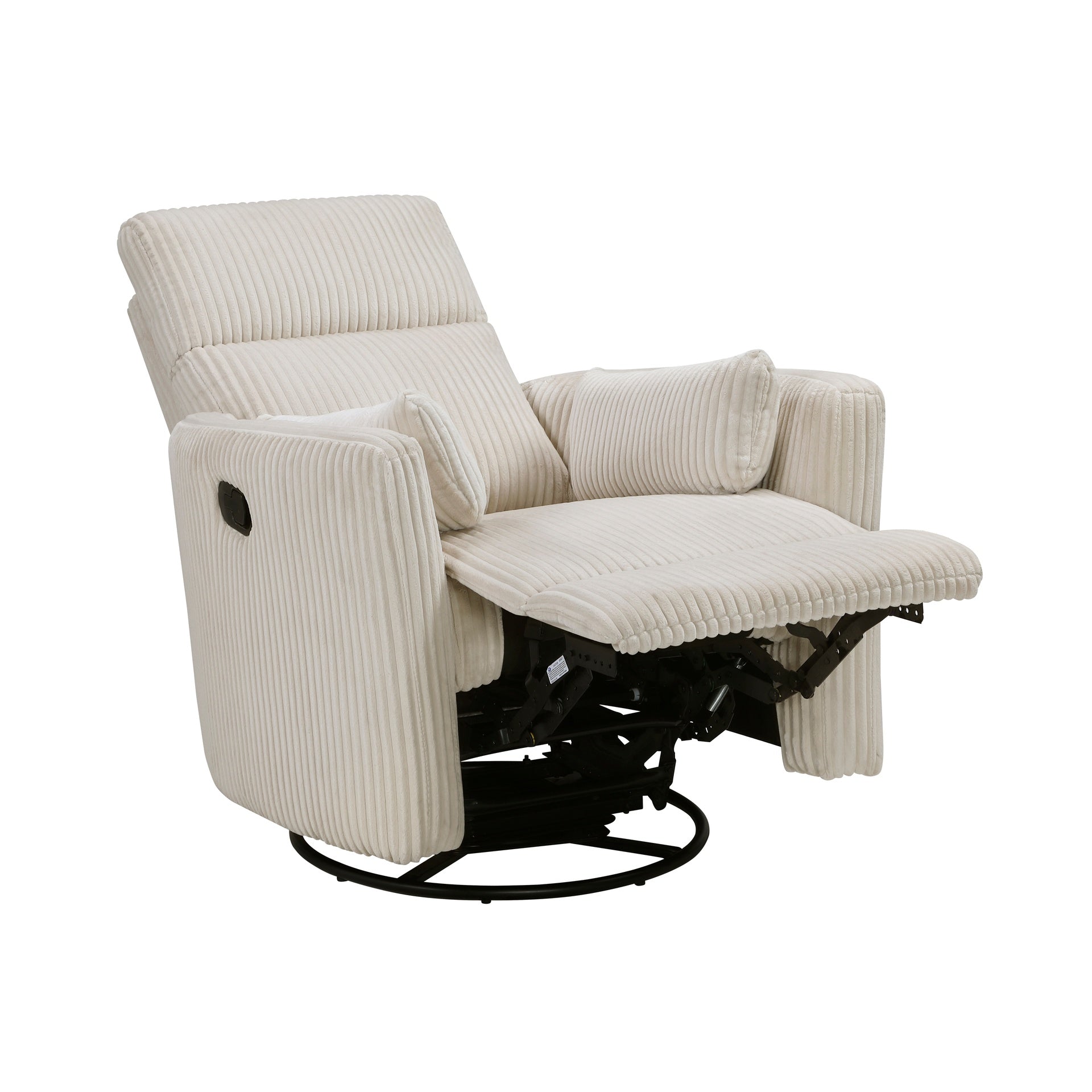 Beige Corduroy Fabric Upholstery 1pc Accent Chair Swivel Glider Reclining Motion Solid Wood Living Room Furniture