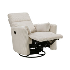 Beige Corduroy Fabric Upholstery 1pc Accent Chair Swivel Glider Reclining Motion Solid Wood Living Room Furniture