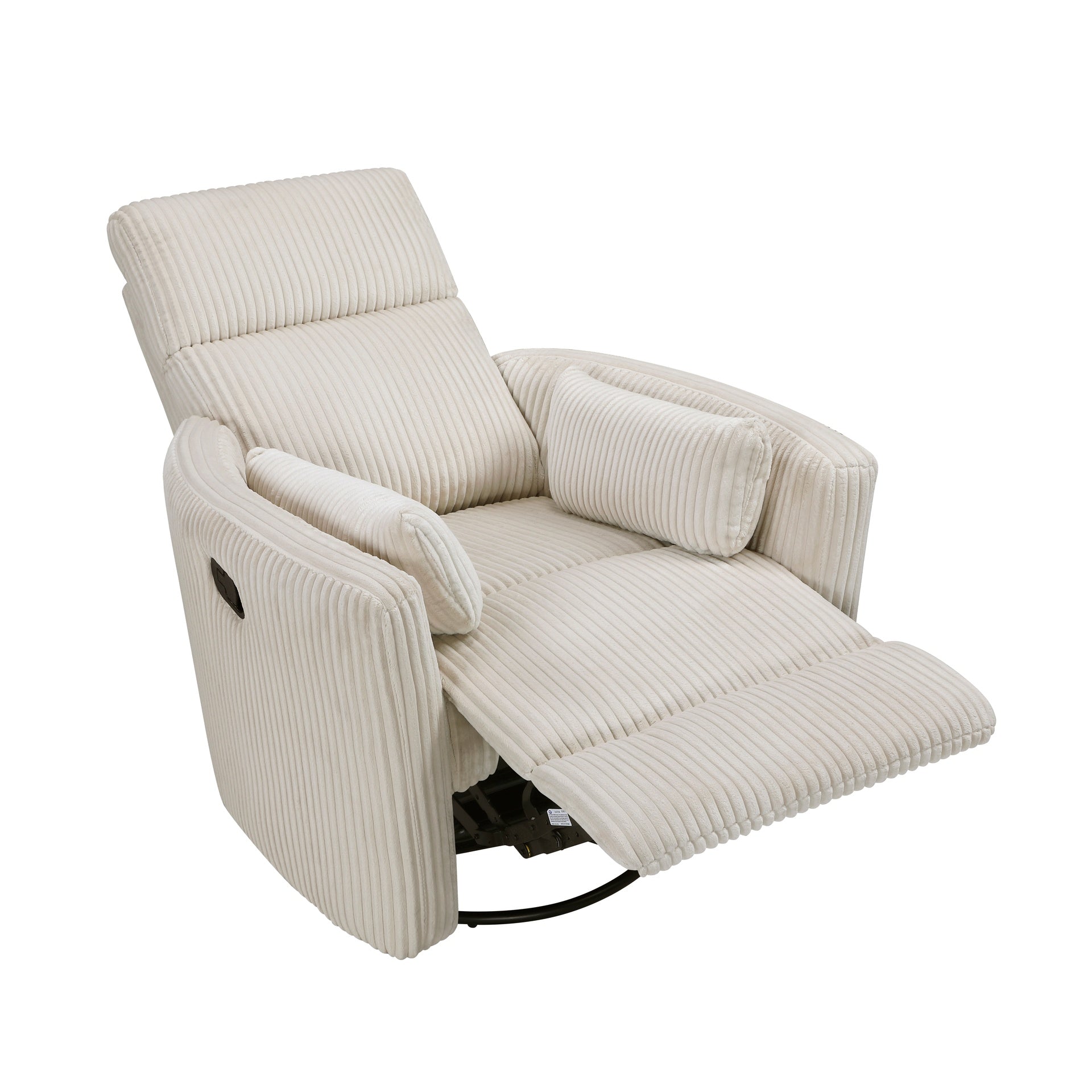 Beige Corduroy Fabric Upholstery 1pc Accent Chair Swivel Glider Reclining Motion Solid Wood Living Room Furniture