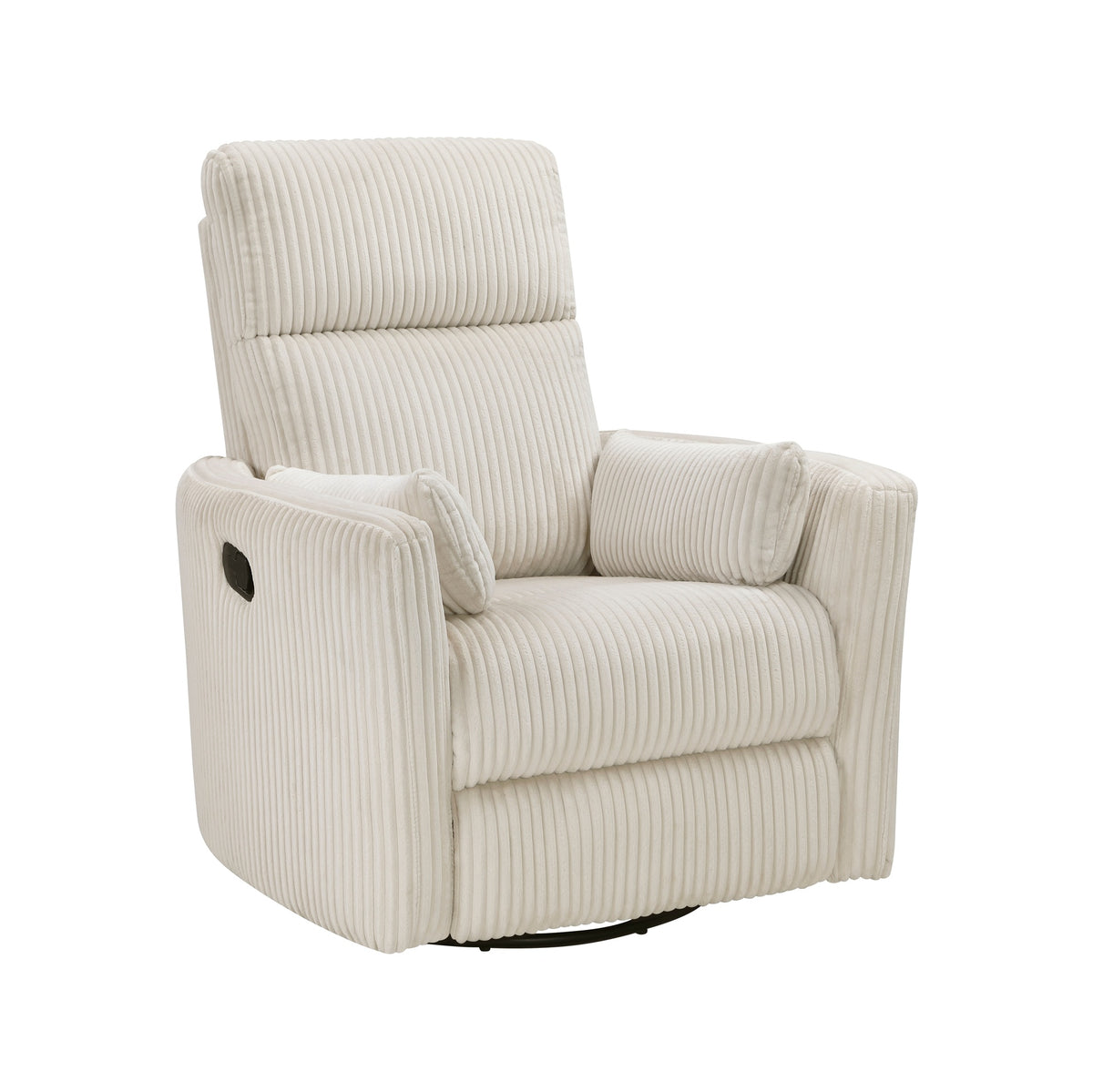 Beige Corduroy Fabric Upholstery 1pc Accent Chair Swivel Glider Reclining Motion Solid Wood Living Room Furniture