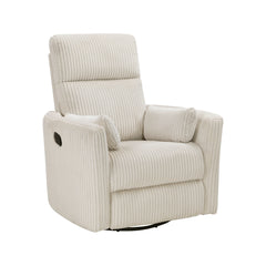 Beige Corduroy Fabric Upholstery 1pc Accent Chair Swivel Glider Reclining Motion Solid Wood Living Room Furniture