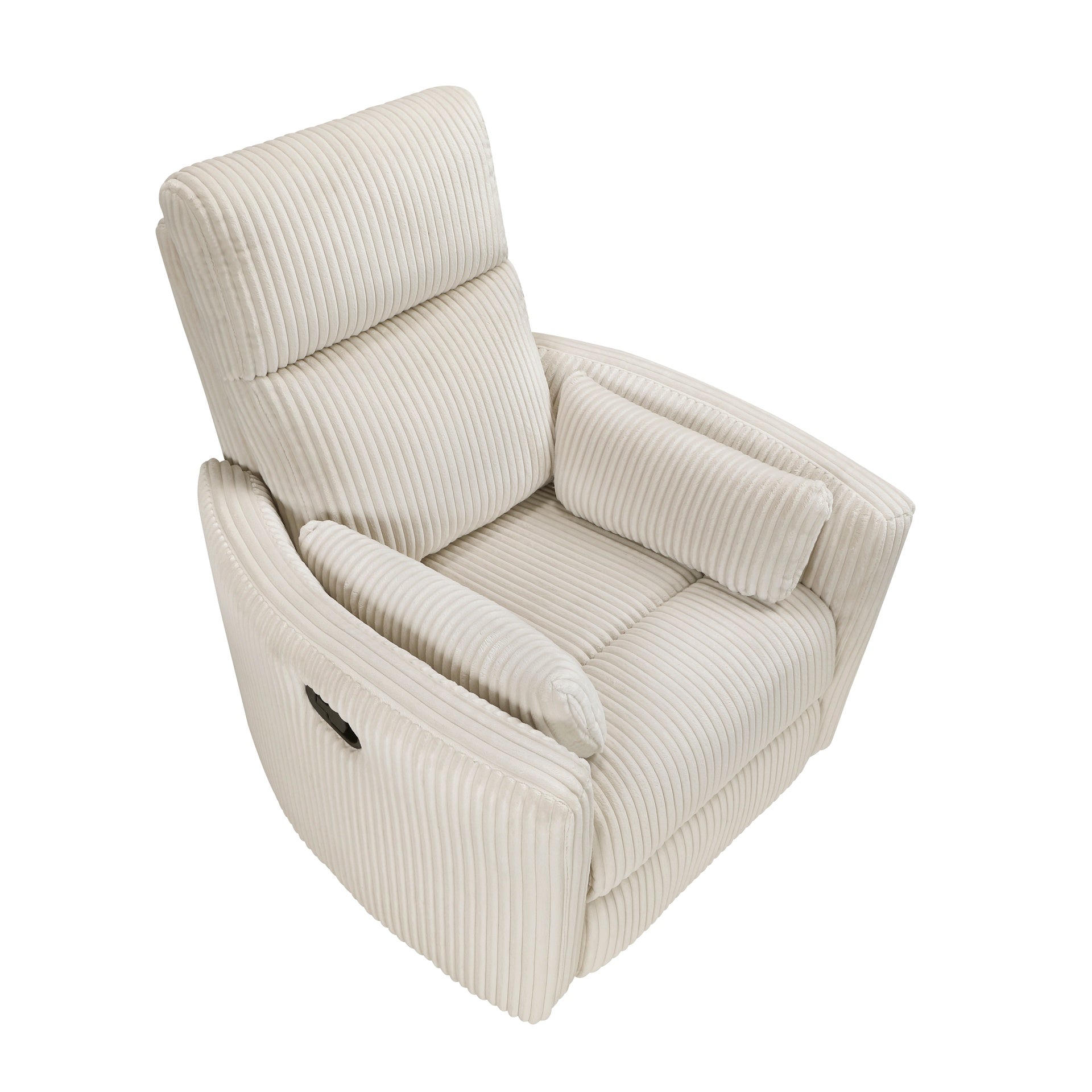 Beige Corduroy Fabric Upholstery 1pc Accent Chair Swivel Glider Reclining Motion Solid Wood Living Room Furniture