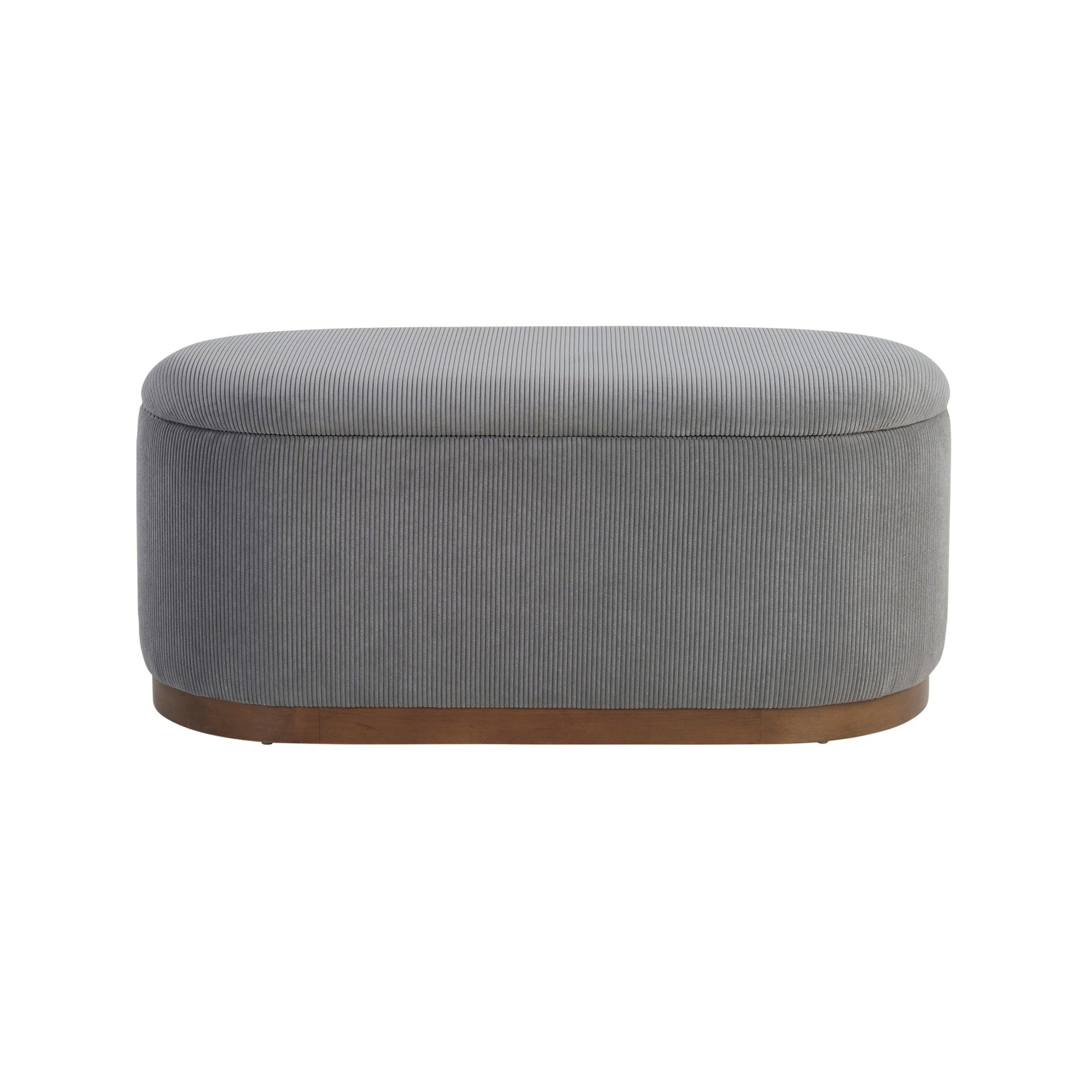Lift Top Storage Bench Foam Cushioned Seat Gray Corduroy Fabric Upholstery 1pc
