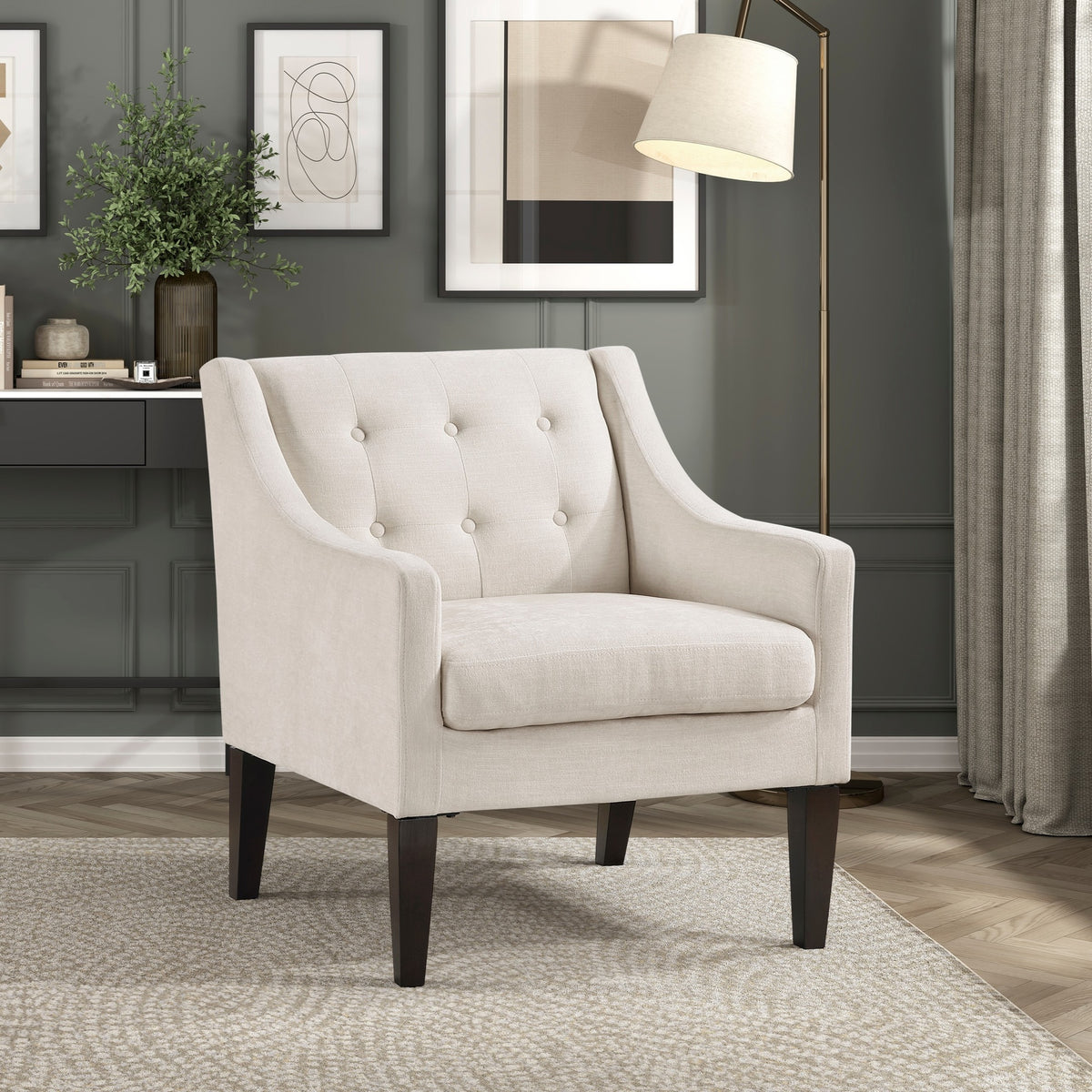 Contemporary Living Room Furniture 1pc Accent Chair Beige Button-Tufted Fabric Upholstery