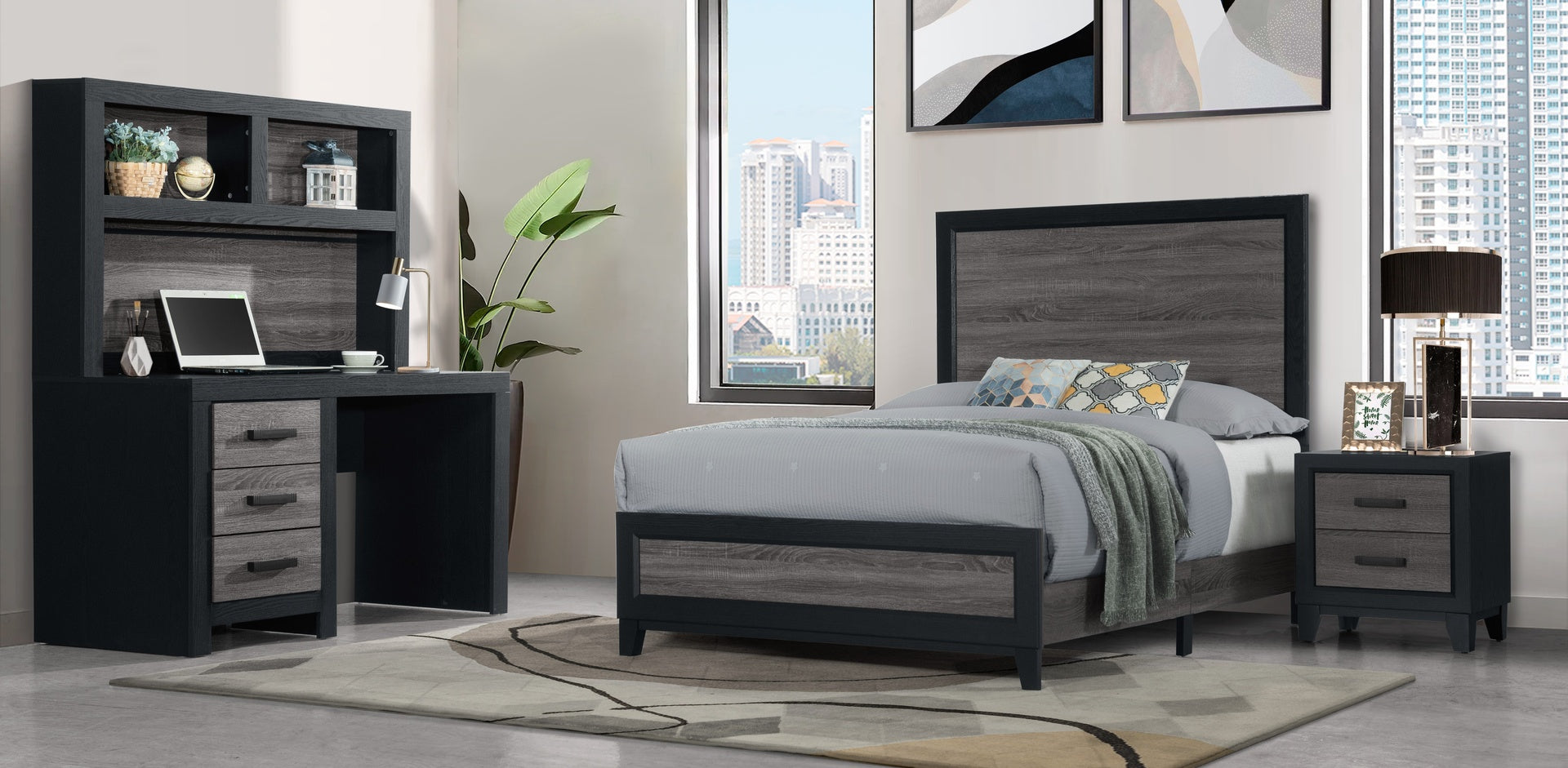SOLUTO GREY AND BLACK FULL BED