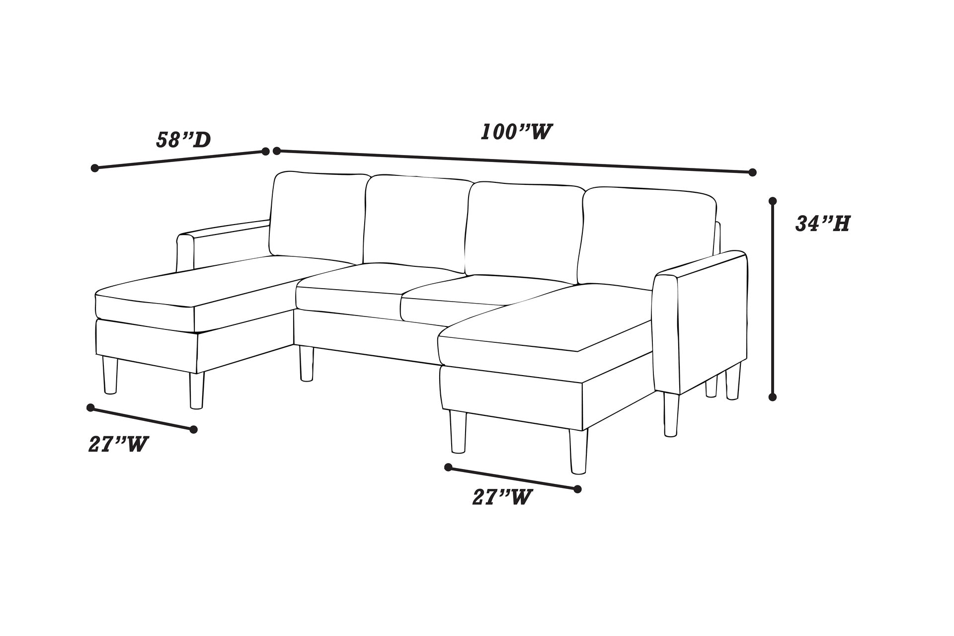 3-Piece Corduroy Sectional Set in Dark Gray